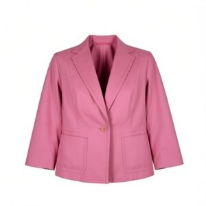 Talbots Blazer Size 12 Pink 1 Button Blazer Pockets 3/4 Sleeve Textured Lined